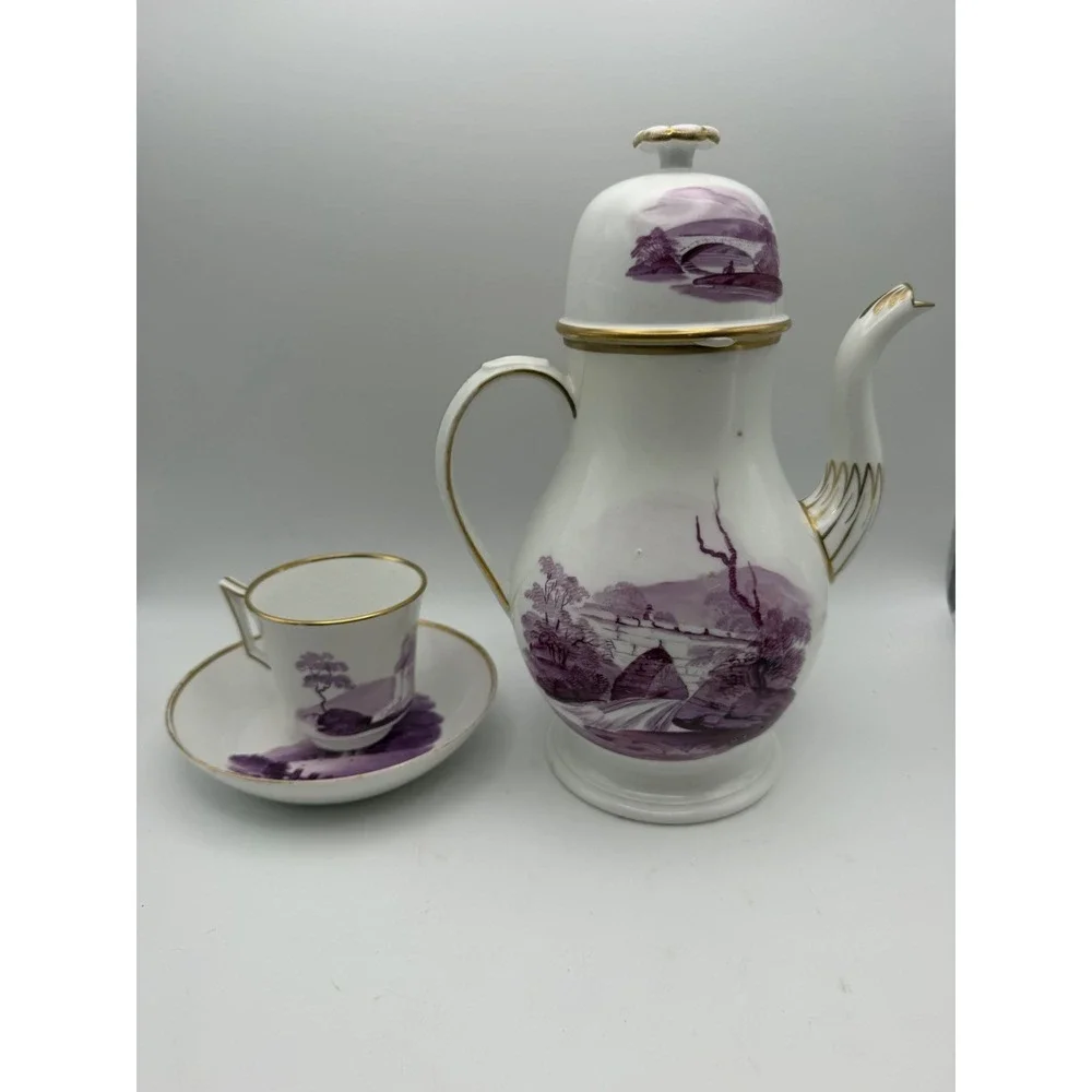 Rare Wedgwood Puce Landscape Coffee Pot Demitasse Henry Ford Seminar